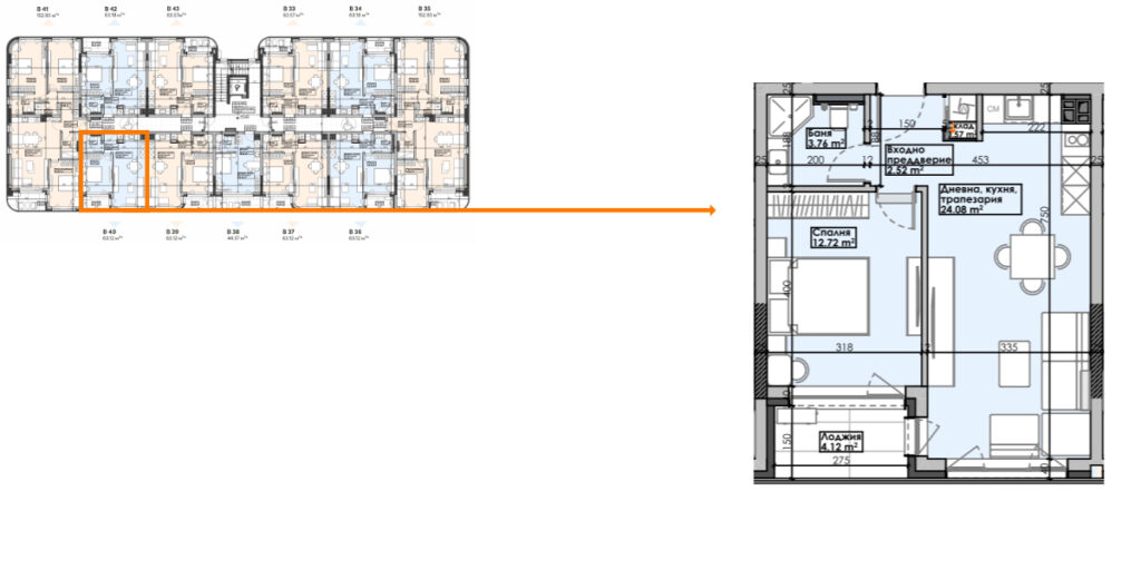 Двустаен апартамент –  сграда ENSO – ап. В40 !